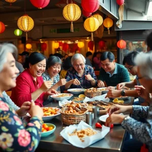 Guests celebrating a birthday with seafood at a restaurant