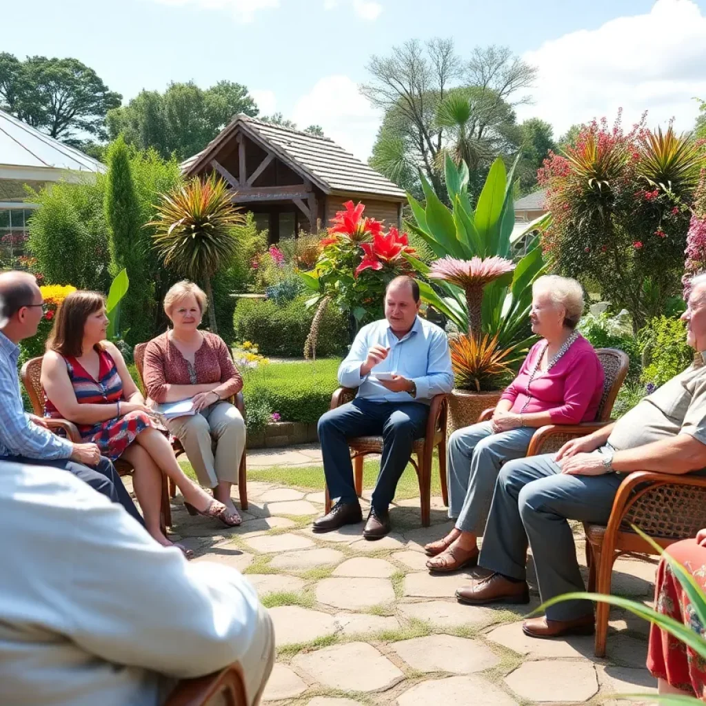 Community members discussing plans at a botanical garden