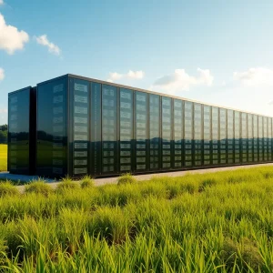 Conceptual image of a data center surrounded by nature