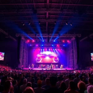 Crowd enjoying Dierks Bentley live concert at Enmarket Arena in Savannah