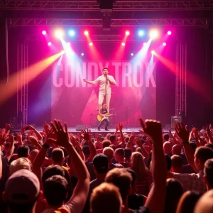 Concert scene with crowd and stage lights during a country music event