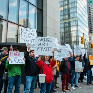 Workers protesting for labor rights outside Evolution AB office