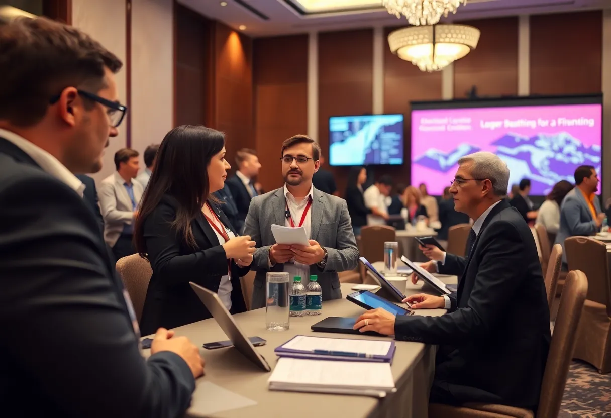 Conference room filled with finance professionals engaging in discussions.