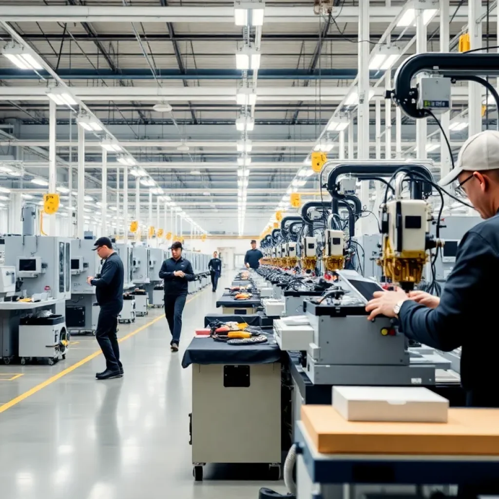 Modern manufacturing facility of GE Appliances with workers in action