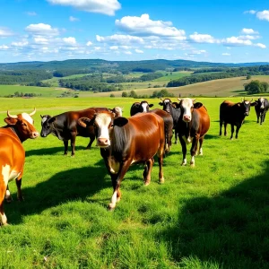 Cattle grazing on grass in a picturesque Georgia landscape