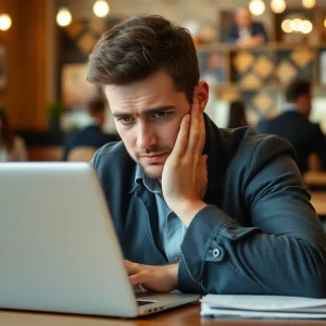 Person worried about credit card identity theft while checking finances online