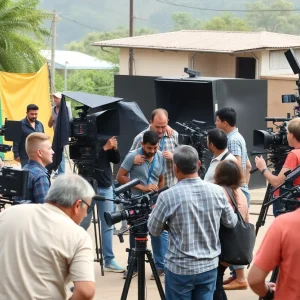 Film crew working on set in Georgia