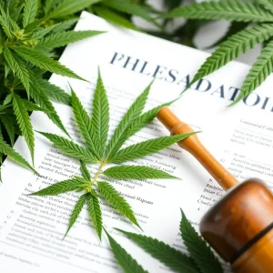 Hemp plants and legal documents signifying regulatory changes in Georgia's hemp industry.
