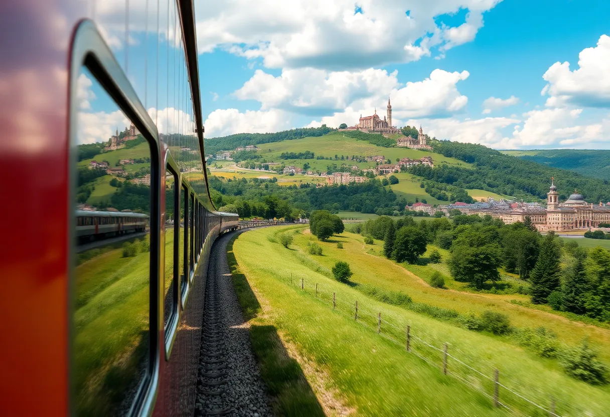 A train traveling through scenic Georgia landscapes