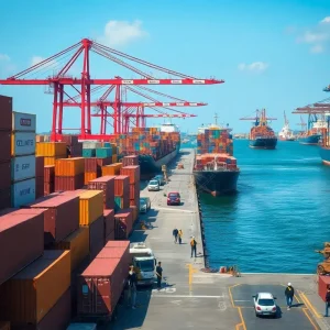 Cargo ships and cranes at Georgia ports during activity