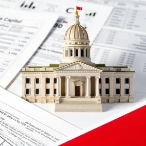 Georgia state capitol surrounded by financial documents
