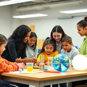 Teachers and students collaborating in a STEM classroom