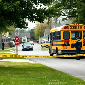 Police activity near a school bus stop in Savannah after a shooting incident.