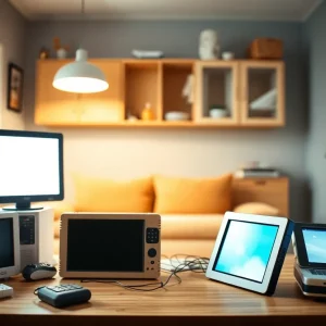 Conceptual image of electronic devices drawing power in a household setting