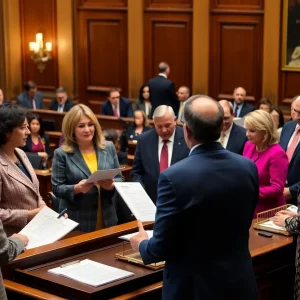 Lawmakers debating tax reform in a state assembly setting