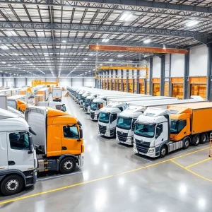 Logistics facility in Georgia with warehouses and trucks