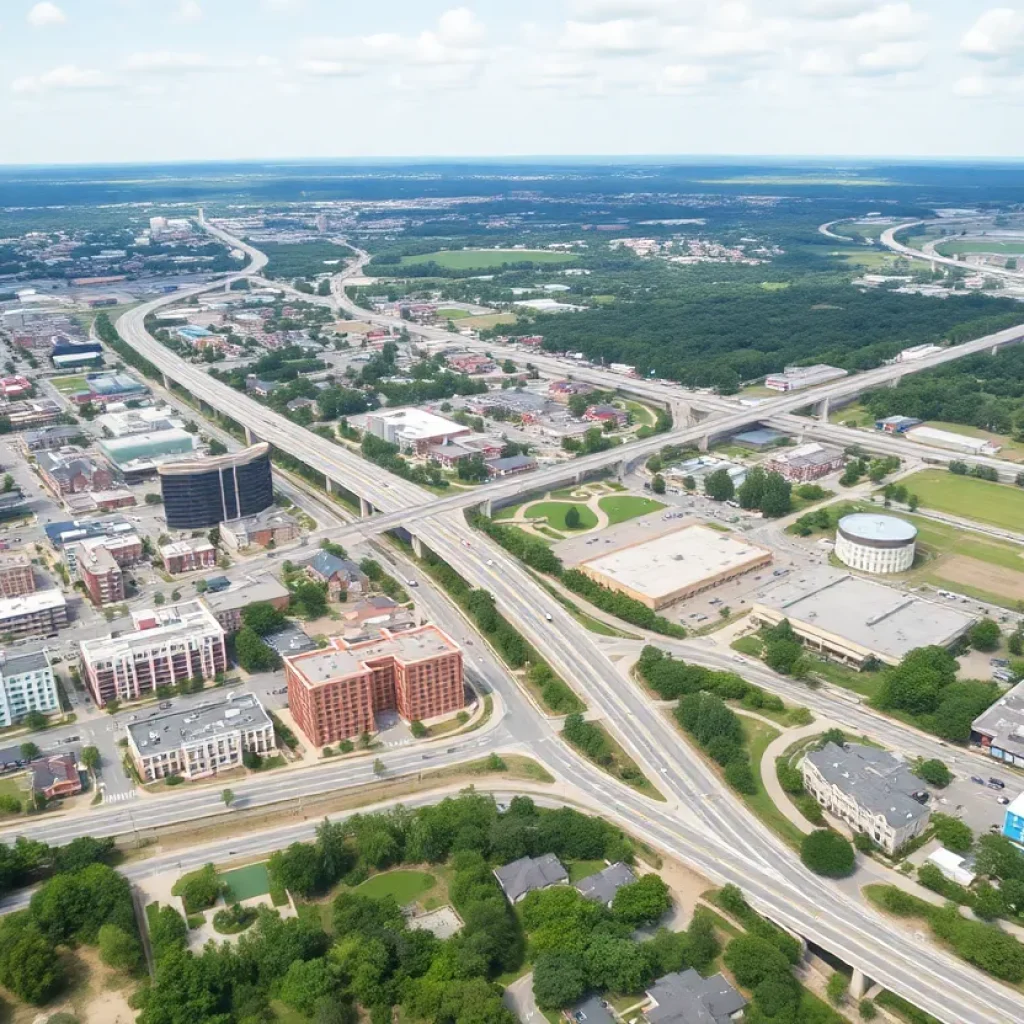 Aerial view of Macon, Georgia showcasing urban transformations