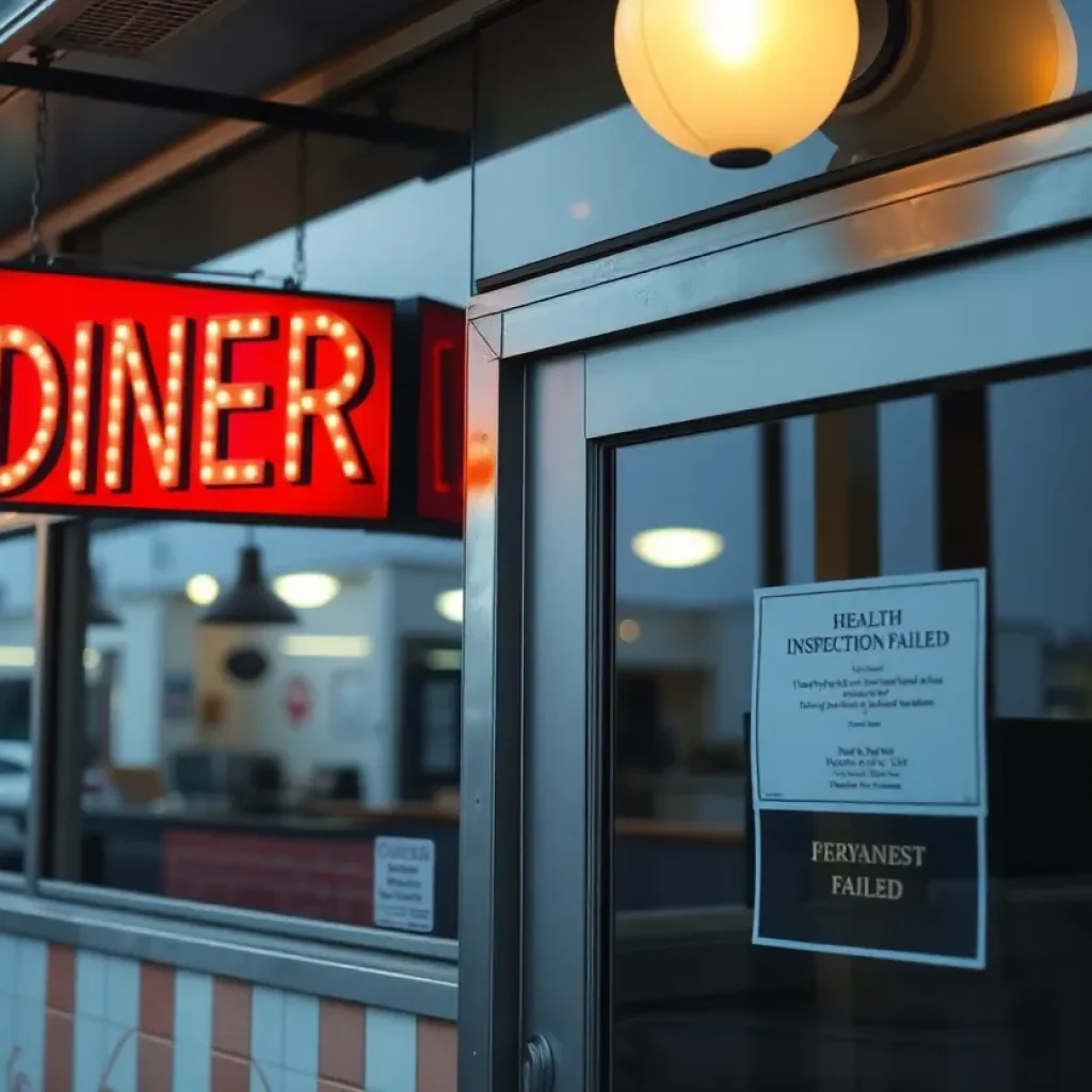 Exterior of Metro Diner with health inspection failed notice