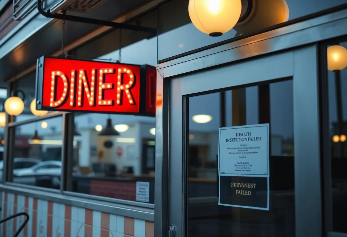 Exterior of Metro Diner with health inspection failed notice