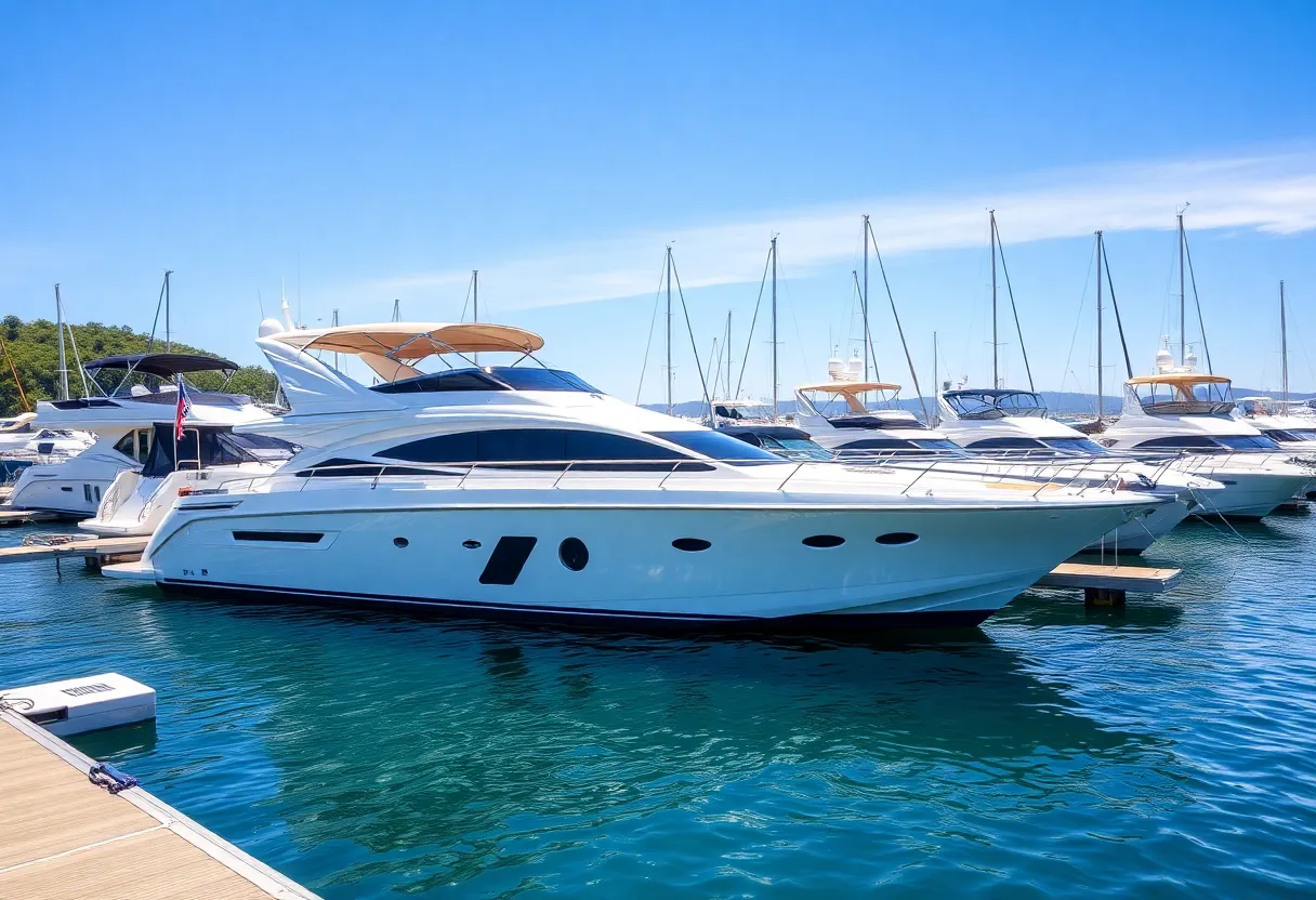 A view of high-end boats at Nautical Boat Club's Wilmington Island location.