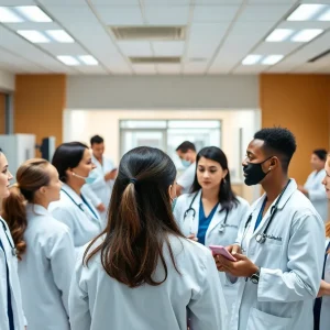 Healthcare students training in a medical facility
