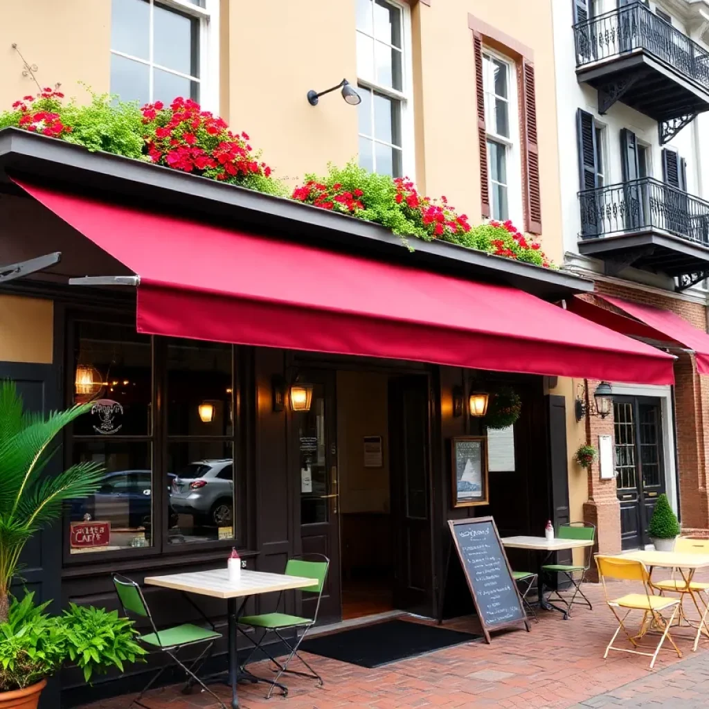 Exterior view of Olympia Cafe in Savannah with outdoor seating.