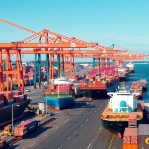 Port of Savannah with container ships and cranes