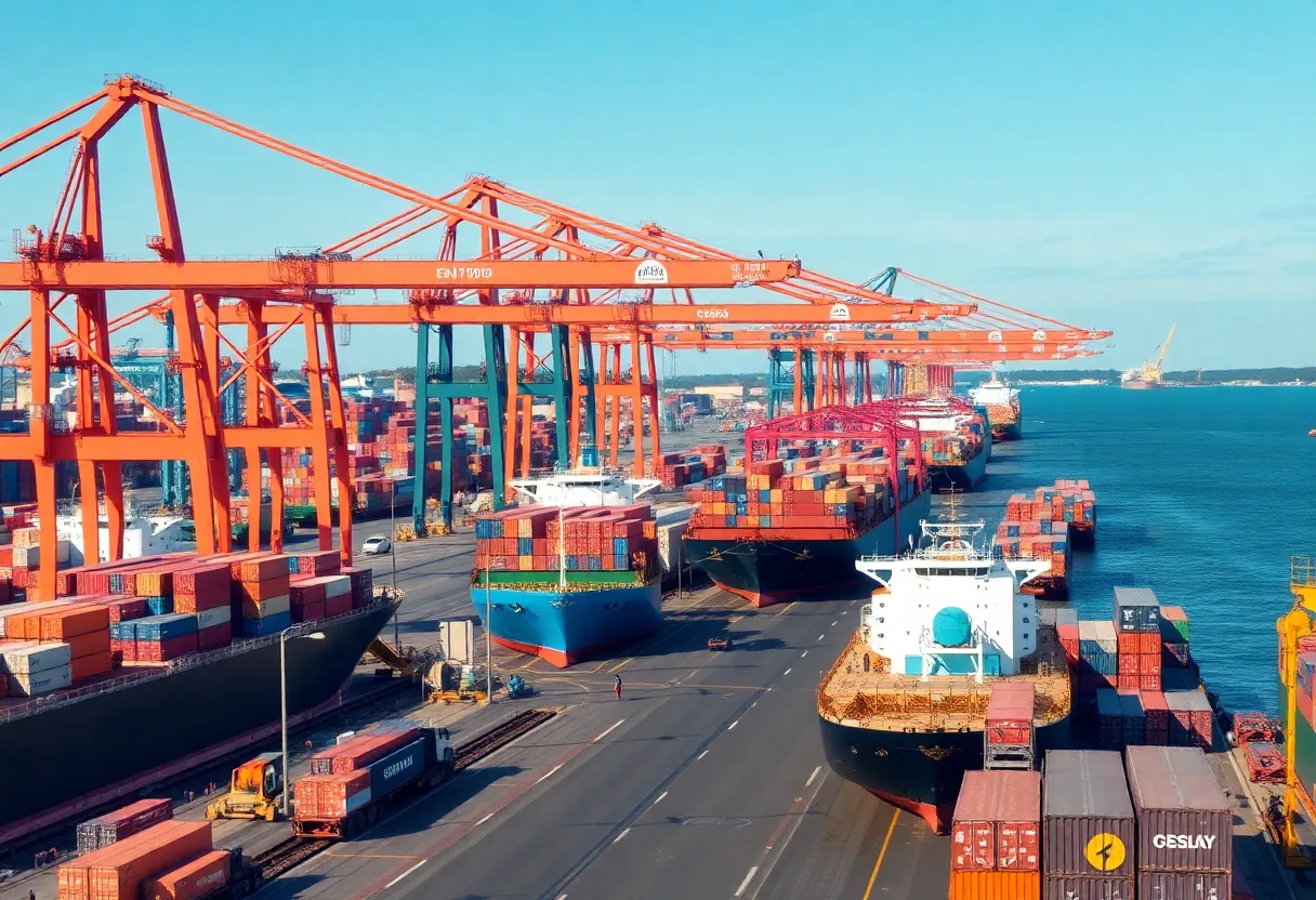 Port of Savannah with container ships and cranes
