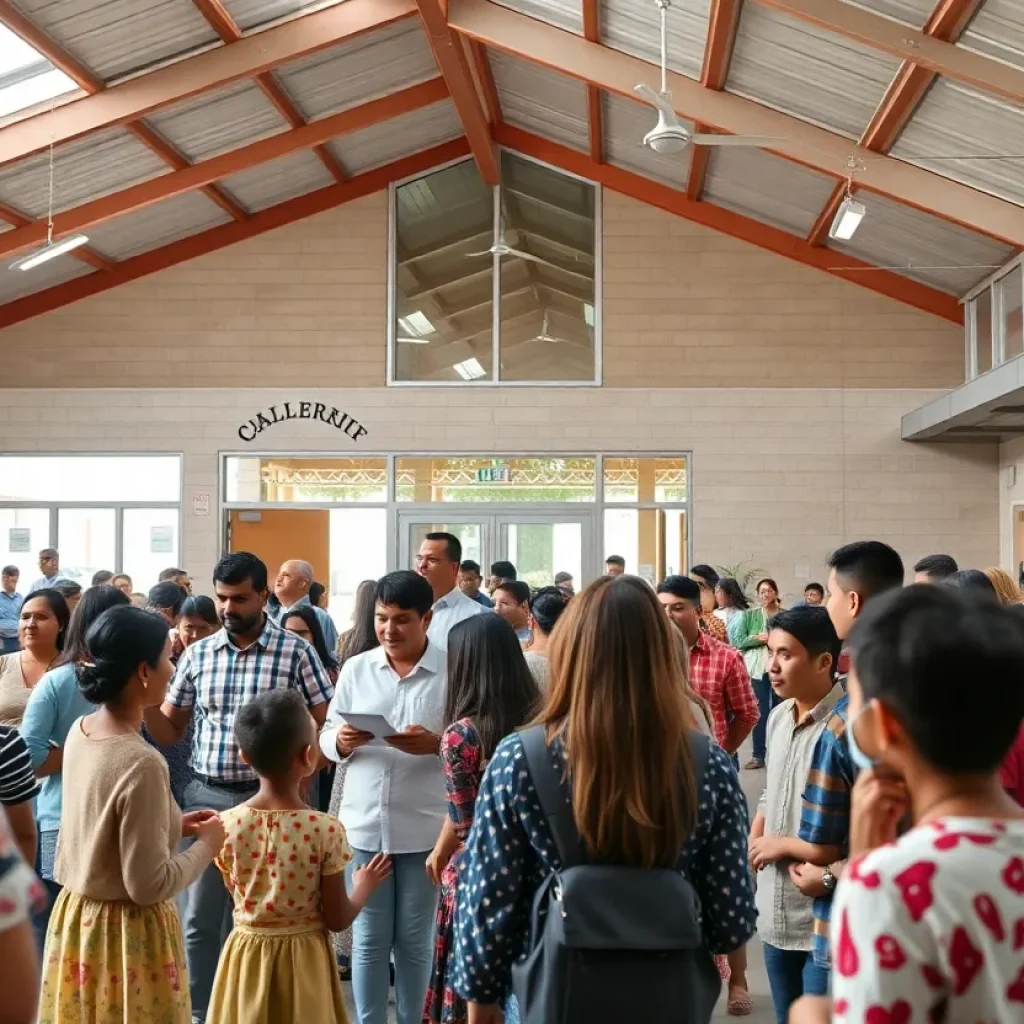 Community members celebrating the grand opening of a new multipurpose center