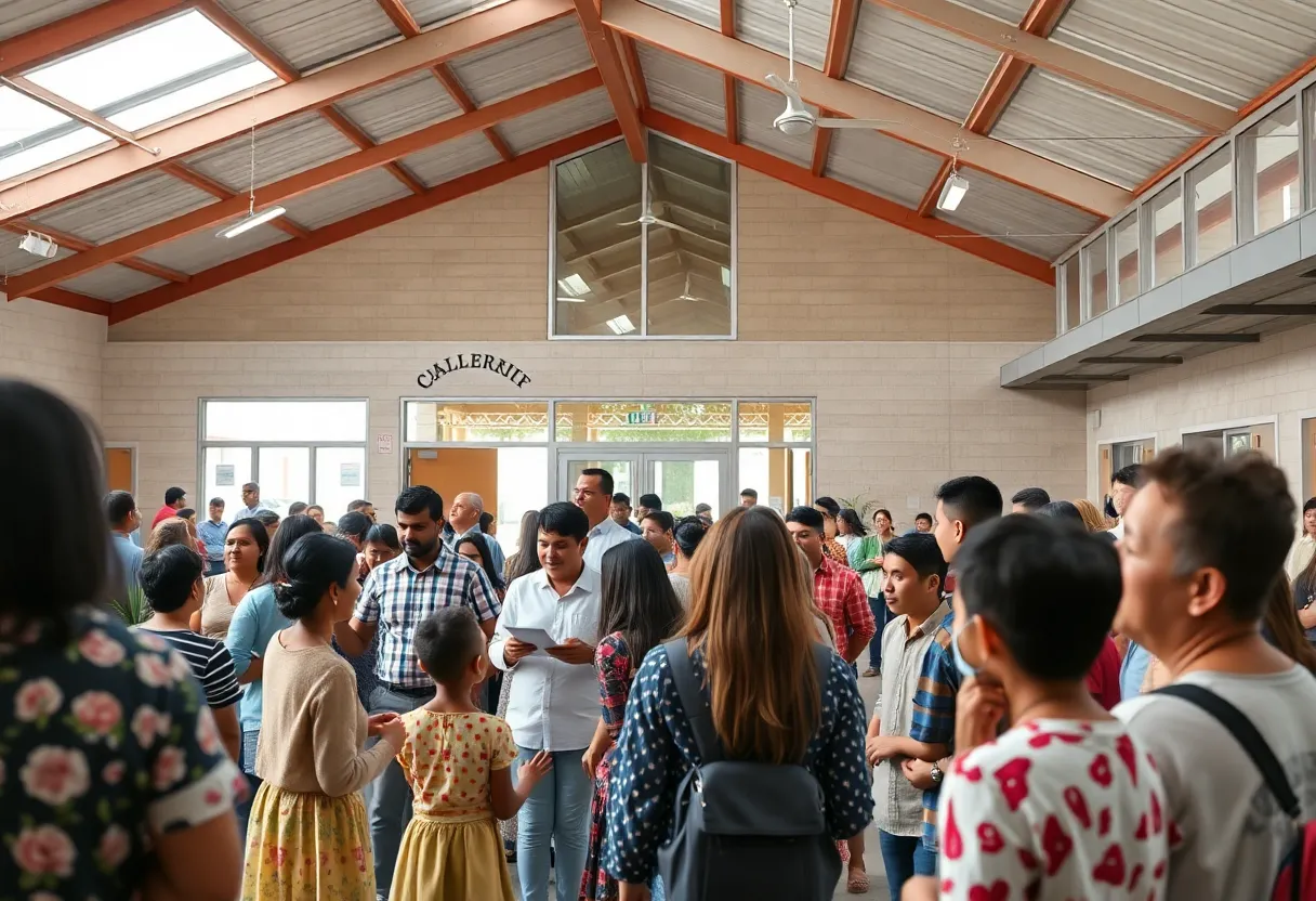 Community members celebrating the grand opening of a new multipurpose center