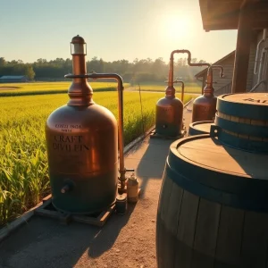 Richland Rum distillery with sugar cane fields