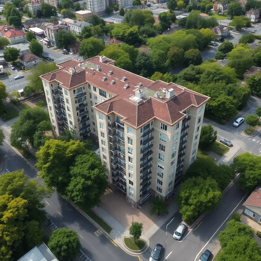 Proposed Savannah apartment complex with surrounding infrastructure