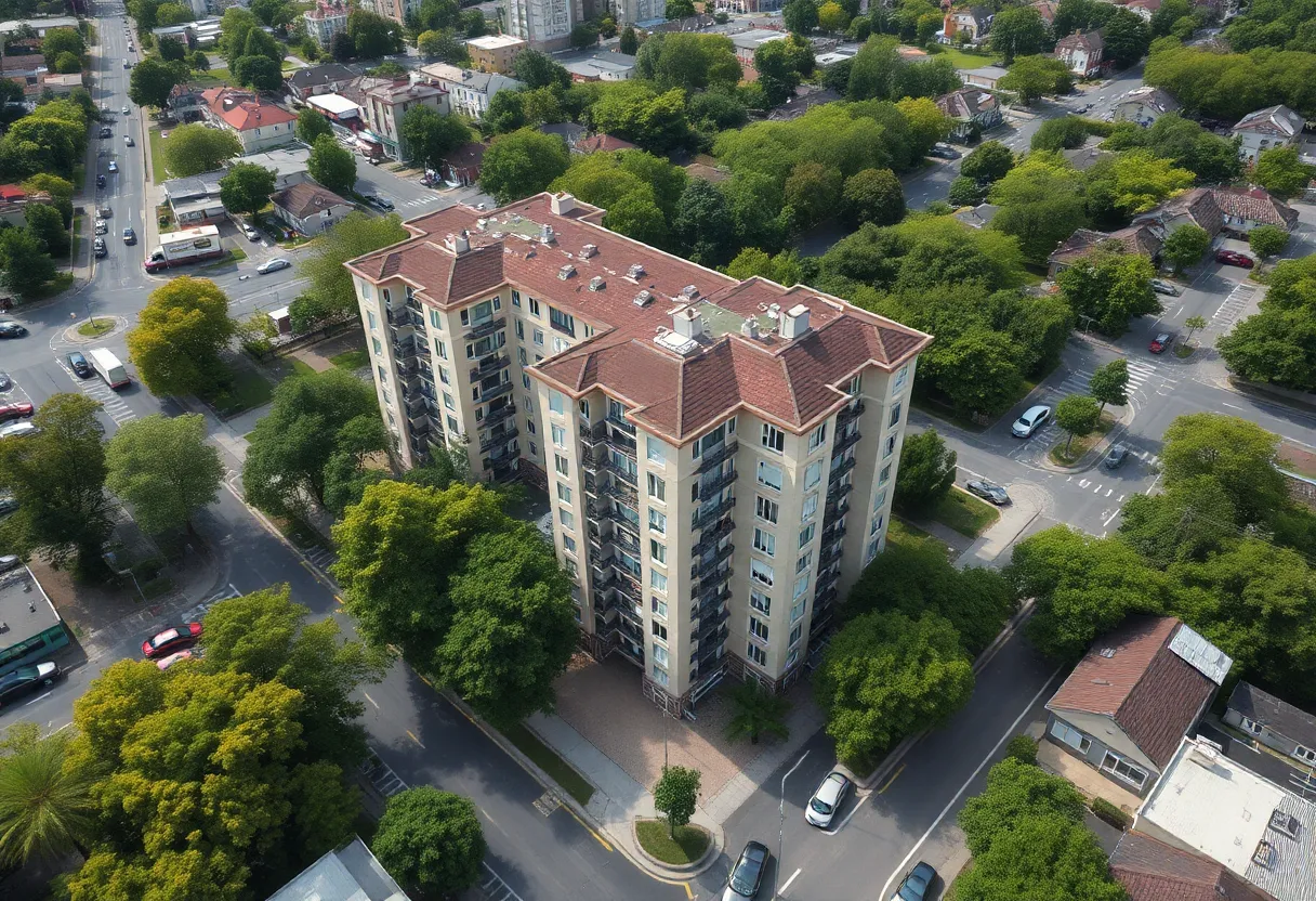 Proposed Savannah apartment complex with surrounding infrastructure