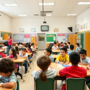 Students in a Savannah-Chatham County classroom on the first day of school.