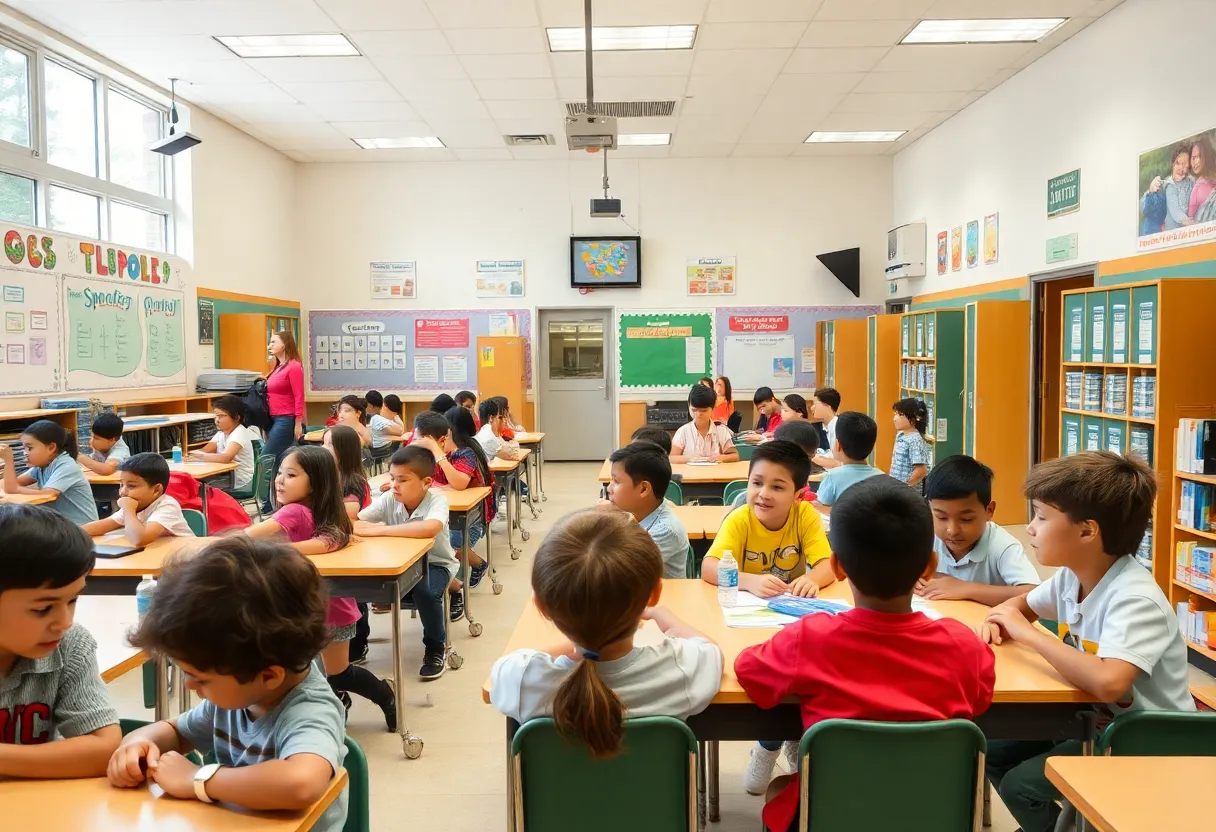 Students in a Savannah-Chatham County classroom on the first day of school.