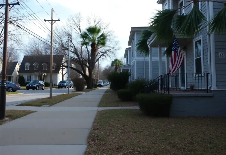 An overview of a Savannah neighborhood depicting community life amidst safety concerns.