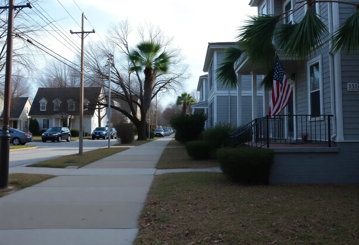 An overview of a Savannah neighborhood depicting community life amidst safety concerns.