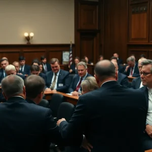 Courtroom scene representing a high-profile murder trial