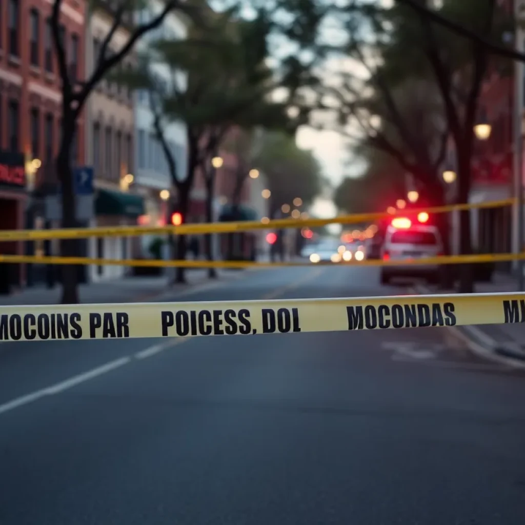 Police tape marking a crime scene in Savannah, Georgia