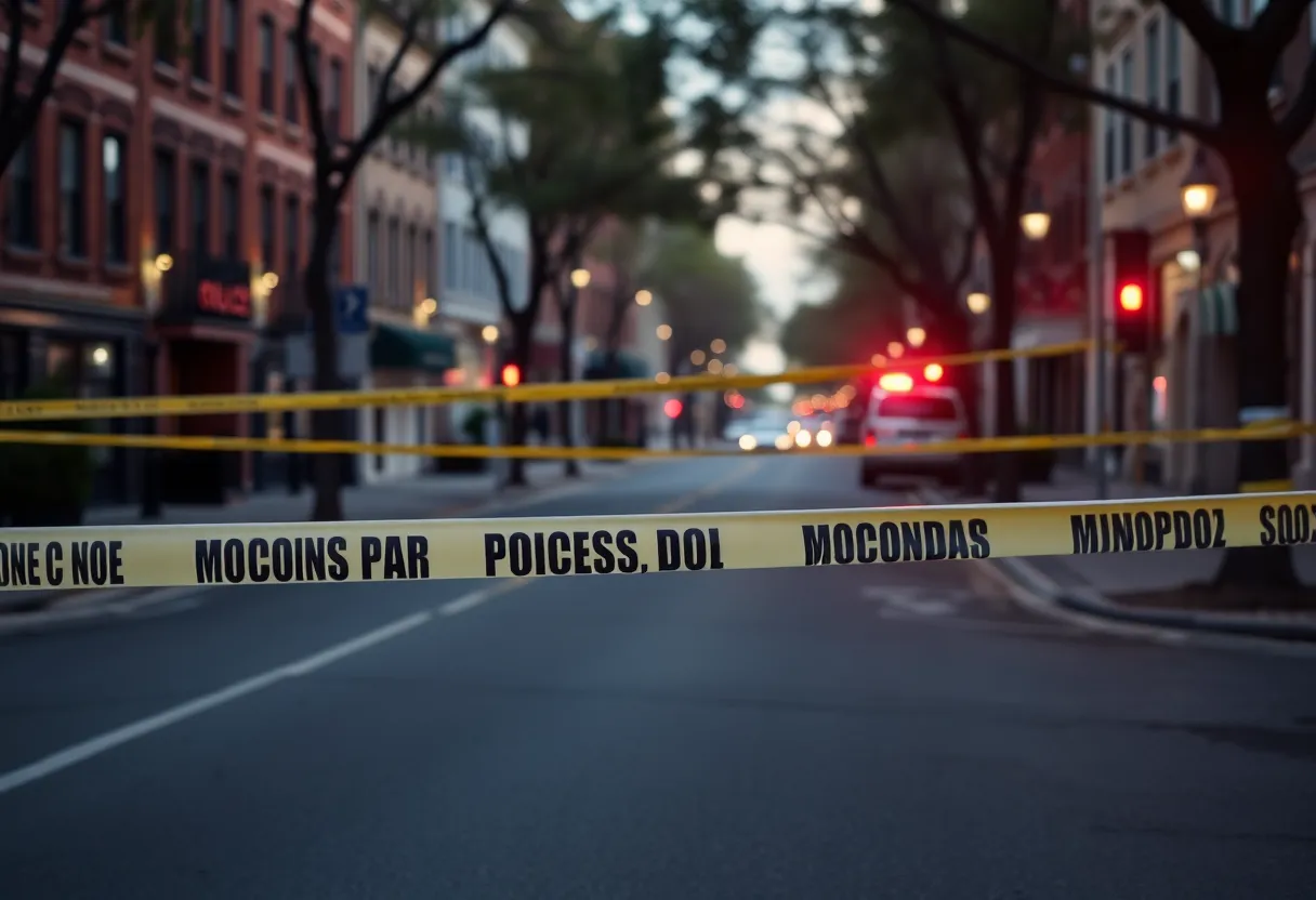 Police tape marking a crime scene in Savannah, Georgia