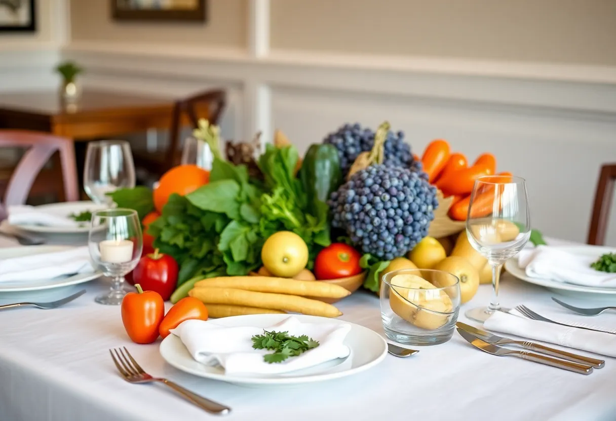 Elegant table setting for a farm-to-table dinner showcasing local produce.