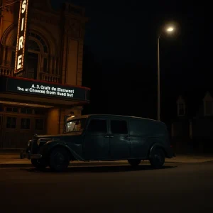 Night scene of a hearse on a Savannah street