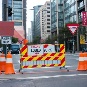 Closure signs at the intersection of Reynolds Street and 54th Street in Savannah