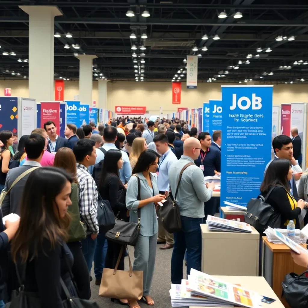 Scene from the Savannah Job Fair showing job seekers and local employers.