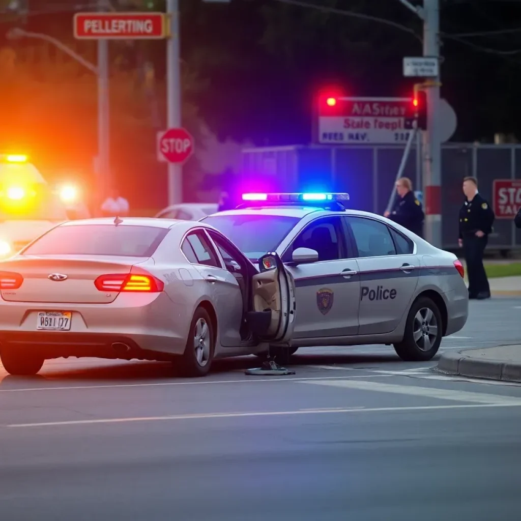 Emergency personnel responding to a police vehicle collision.