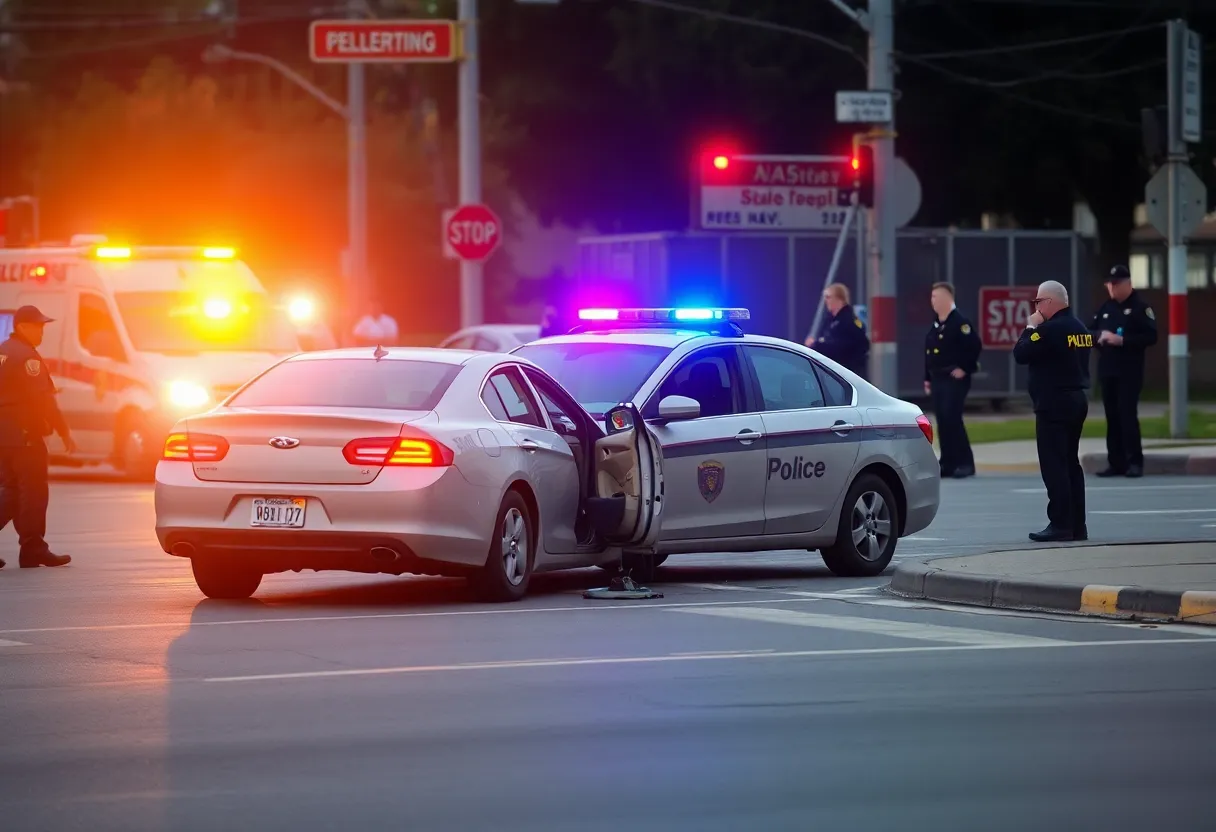 Emergency personnel responding to a police vehicle collision.