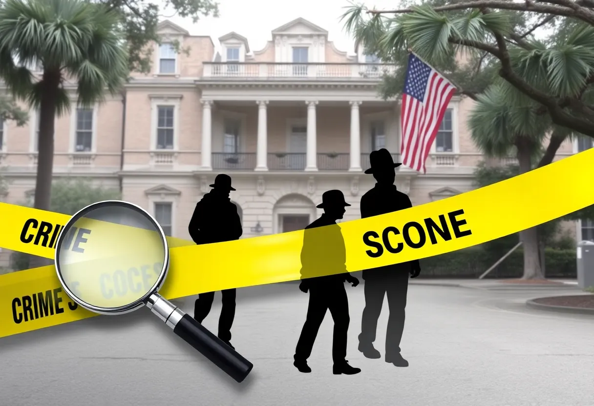 Collage representing Savannah's Most Wanted fugitives with crime scene elements.
