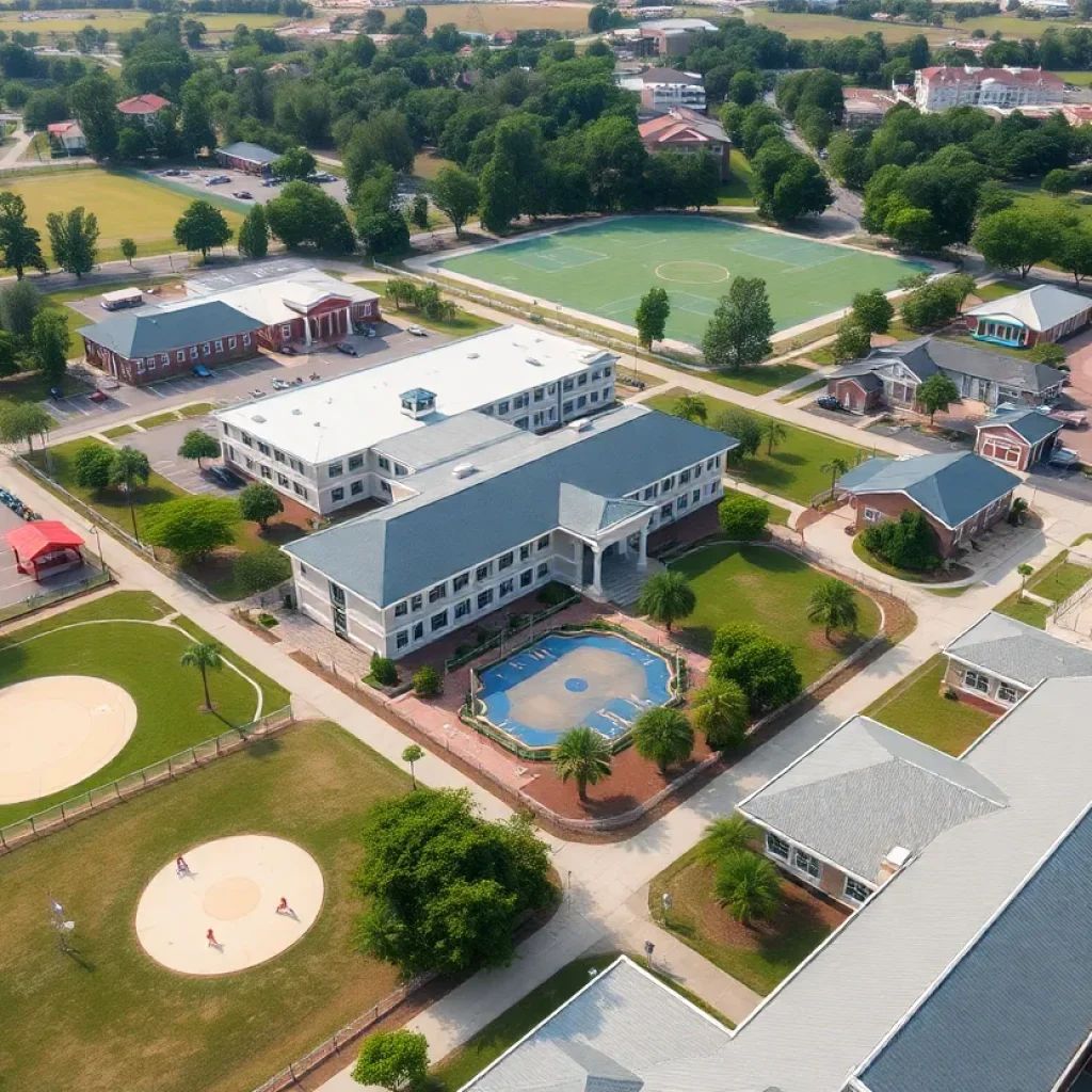 Aerial view of private K-12 school campuses in Savannah