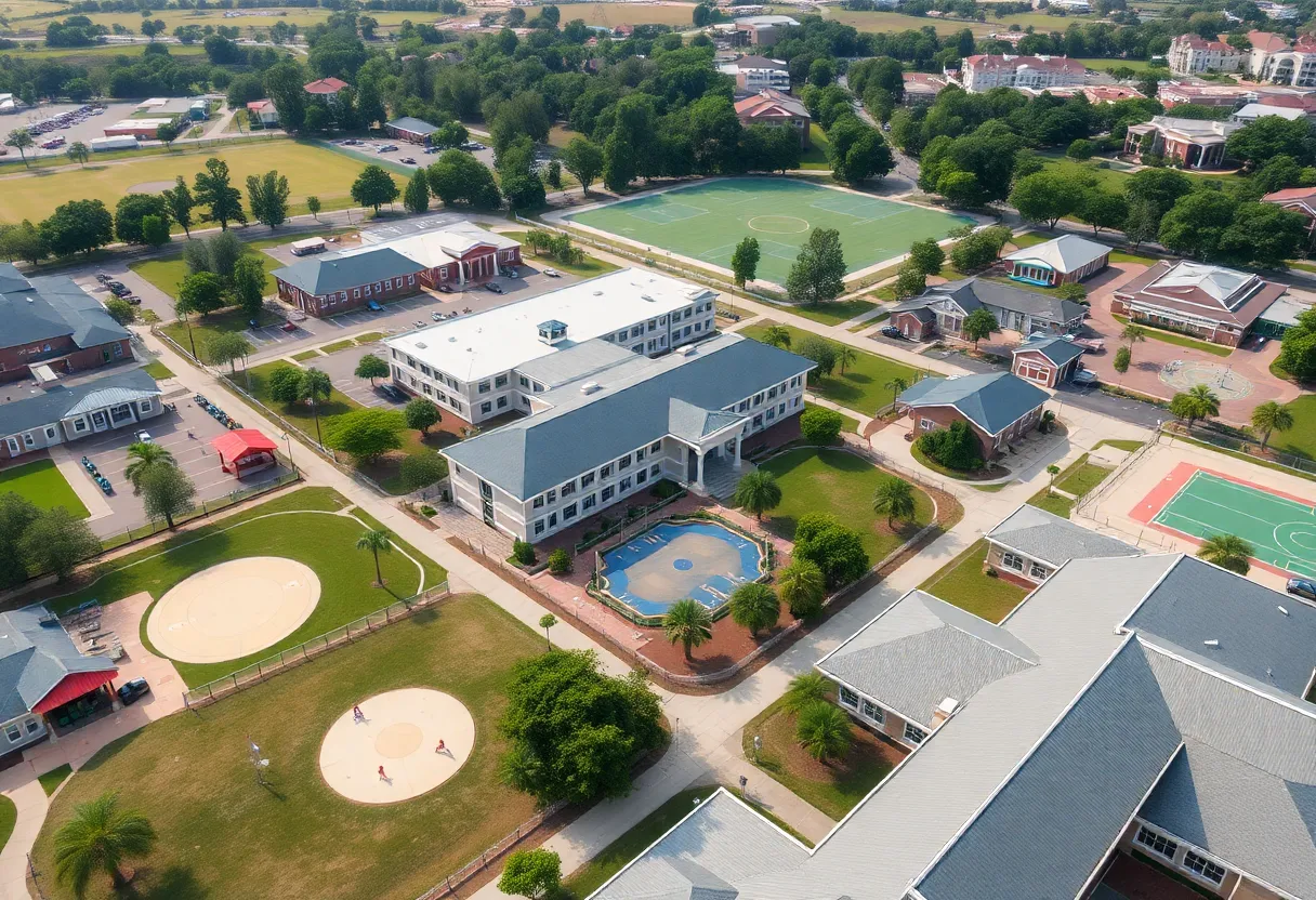Aerial view of private K-12 school campuses in Savannah