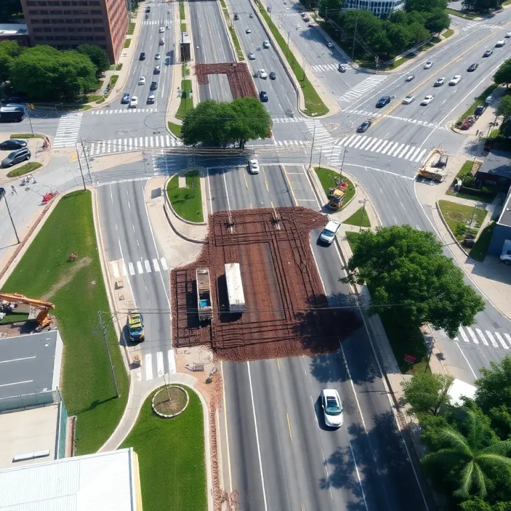 Aerial view of Derenne Avenue under renovation in Savannah